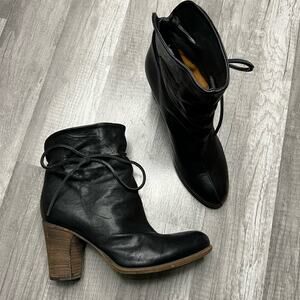 Fiorentini + Baker Black Leather Stacked Heel Ankle Boots 38 US 8